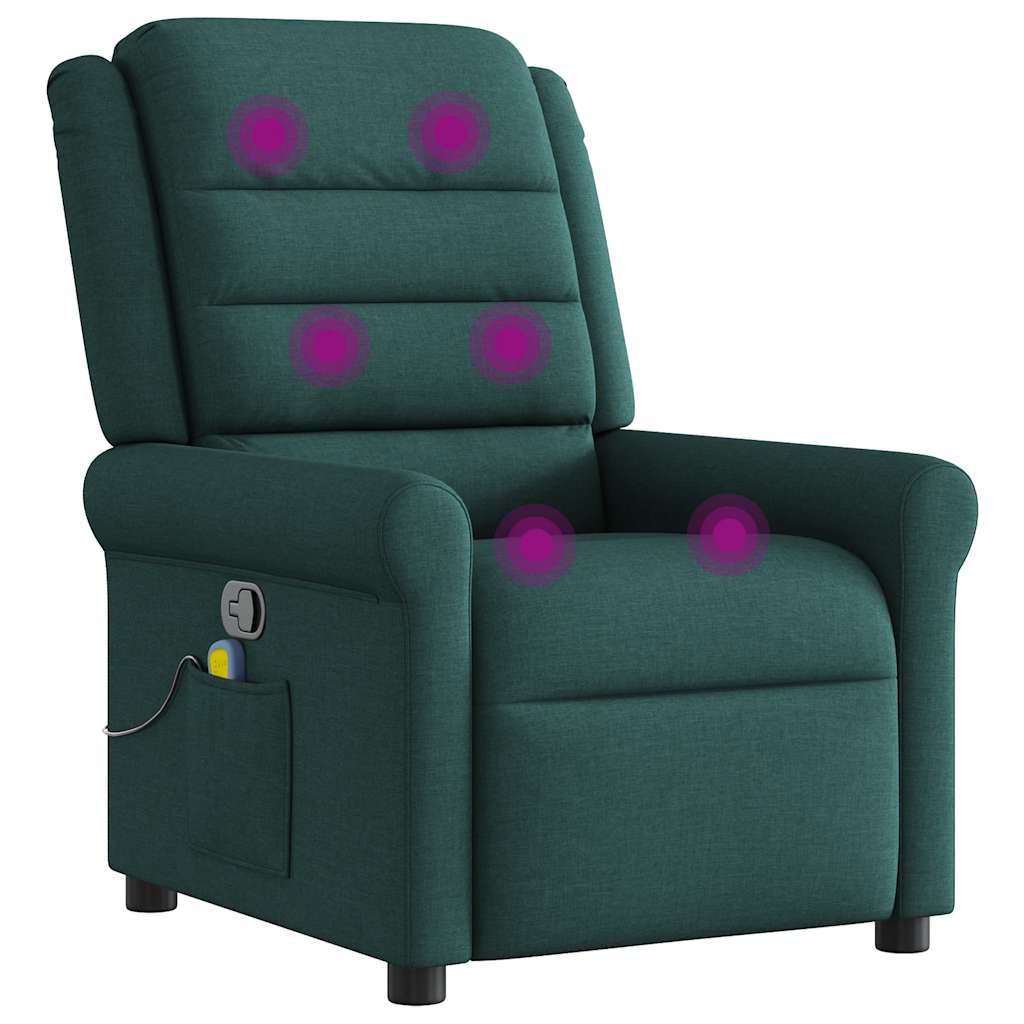 Poltrona de massagens reclinável tecido verde-escuro