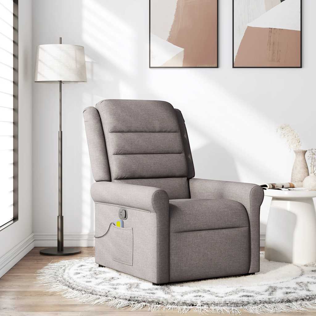 Poltrona de massagens reclinável tecido cinzento-acastanhado