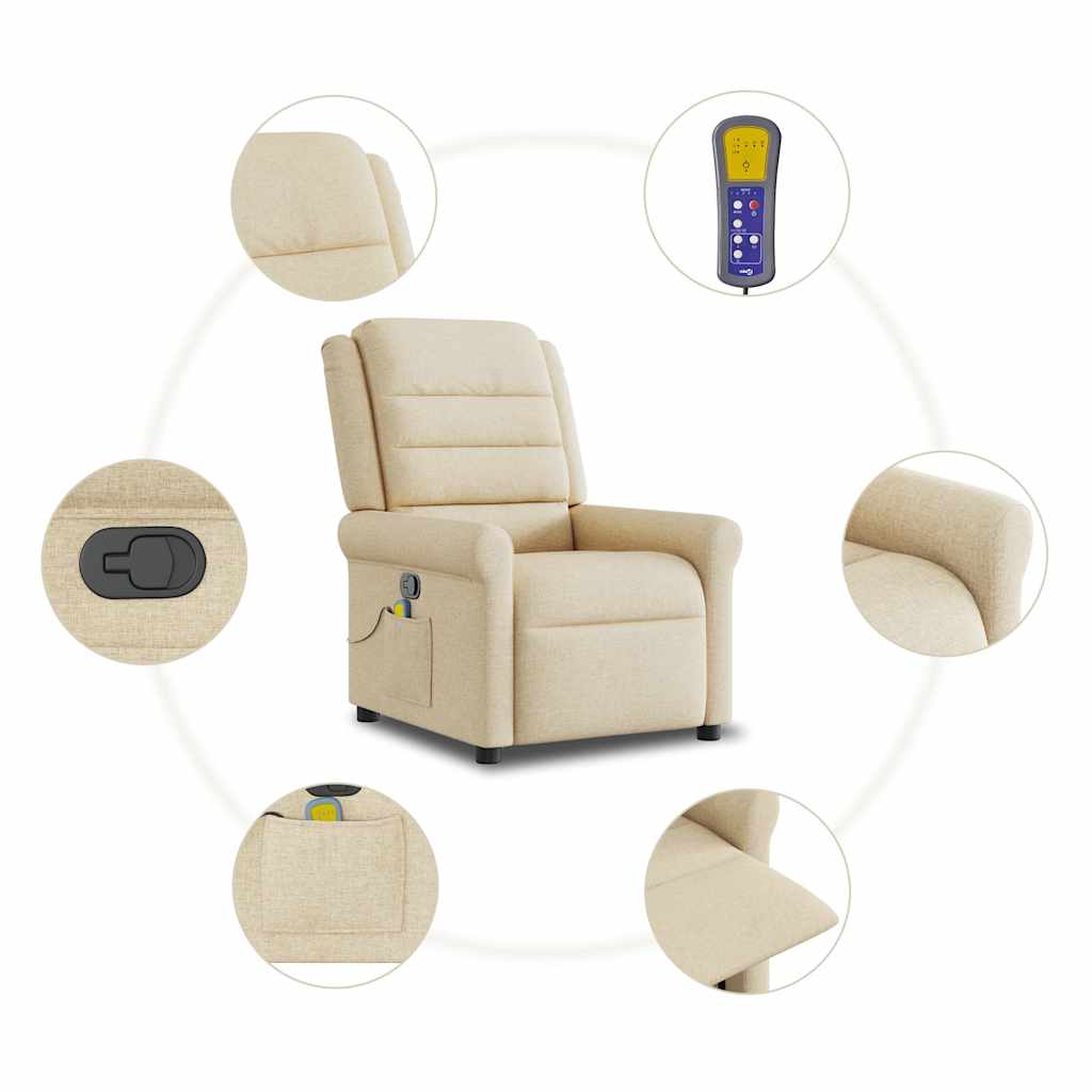 Poltrona de massagens reclinável tecido cor creme