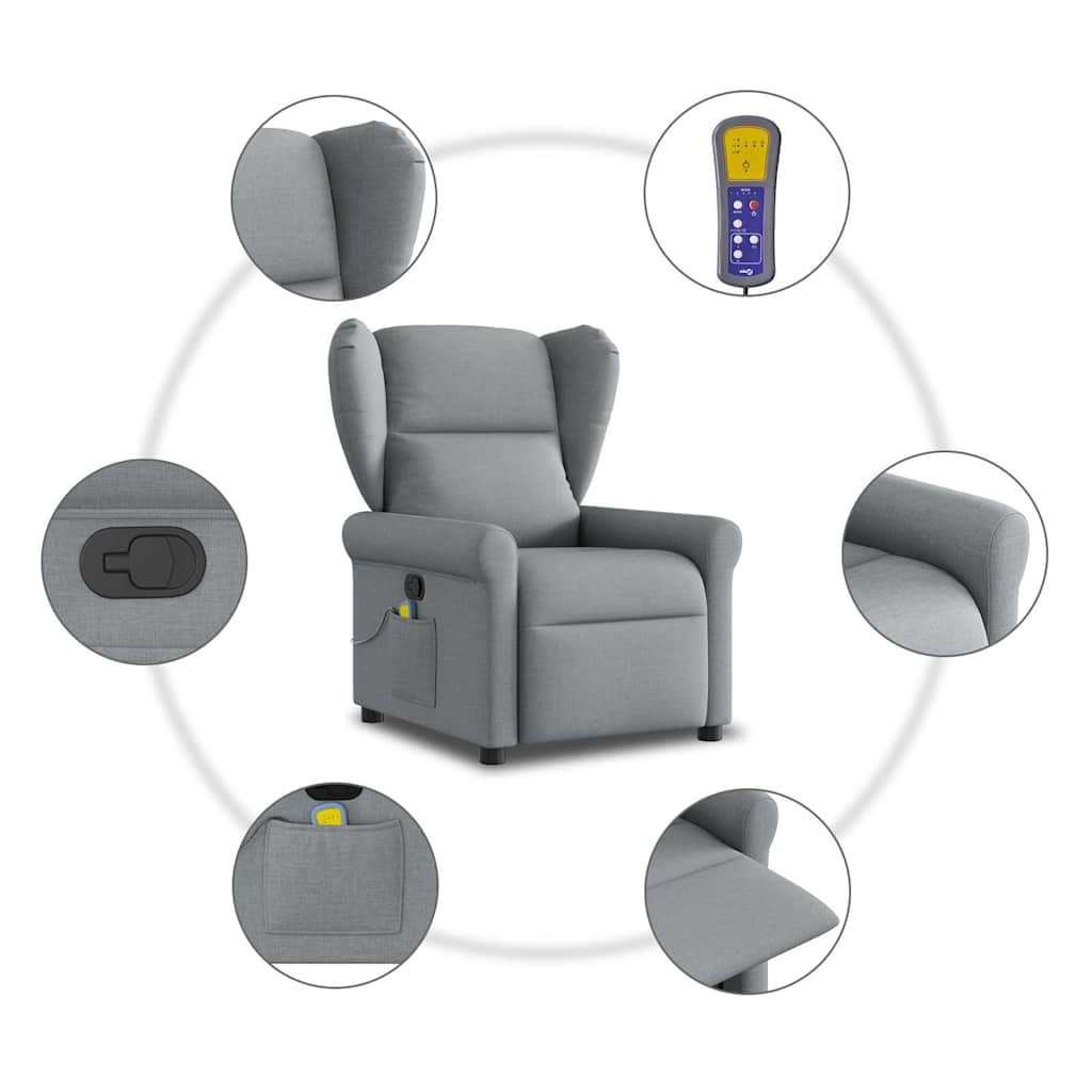 Poltrona de massagens reclinável tecido cinzento-claro
