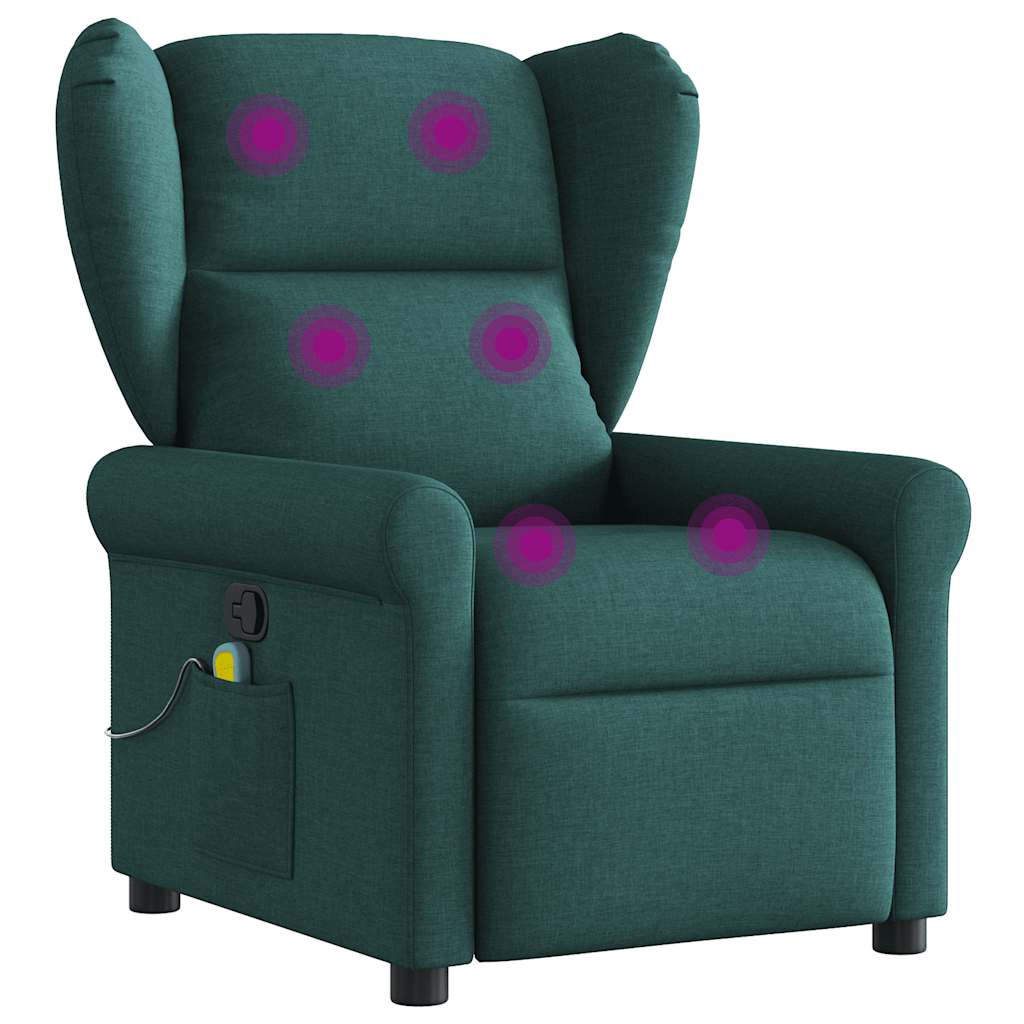 Poltrona de massagens reclinável tecido verde-escuro