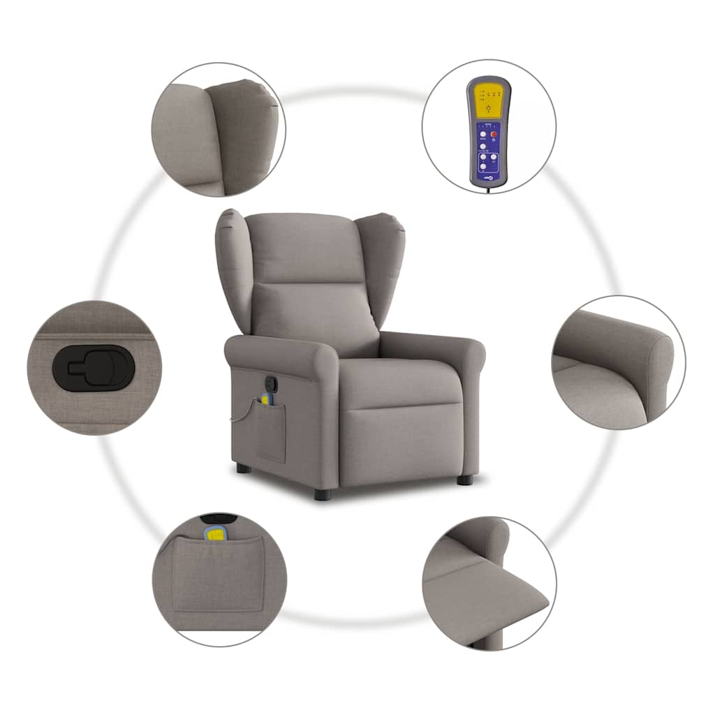 Poltrona de massagens reclinável tecido cinzento-acastanhado