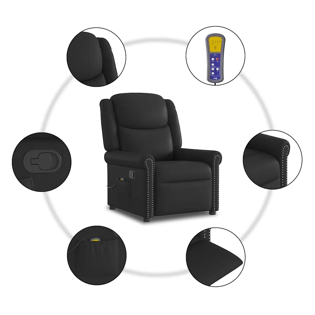 Poltrona massagens couro artificial preto brilhante