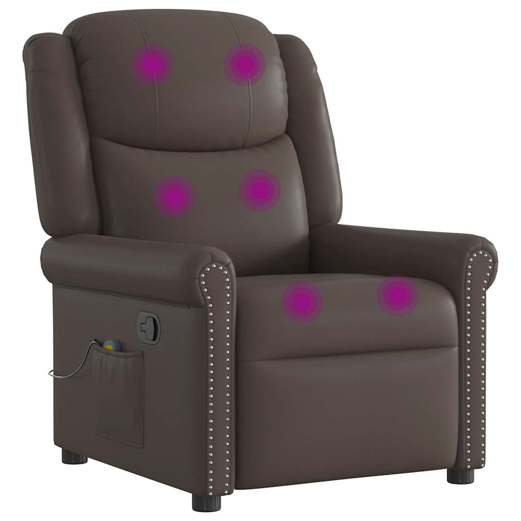 Poltrona massagens couro artificial castanho brilhante
