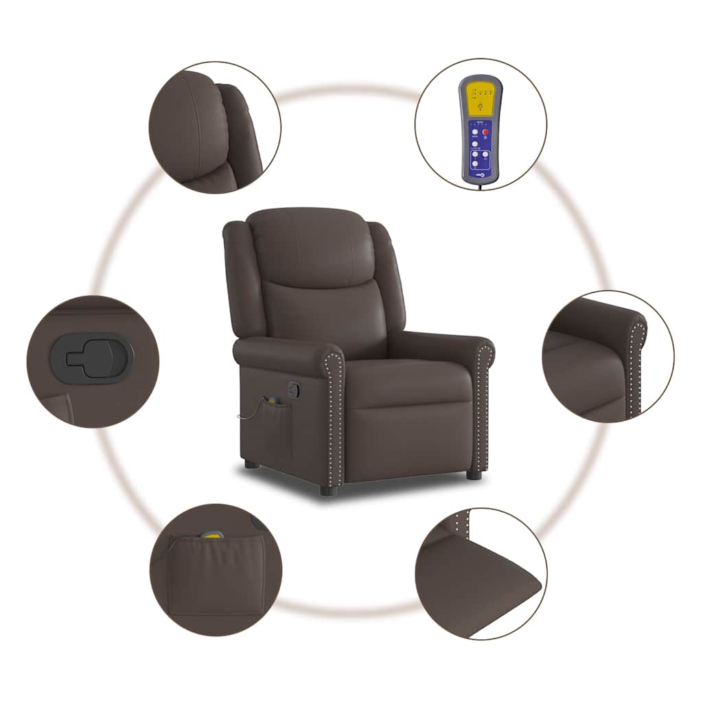 Poltrona massagens couro artificial castanho brilhante