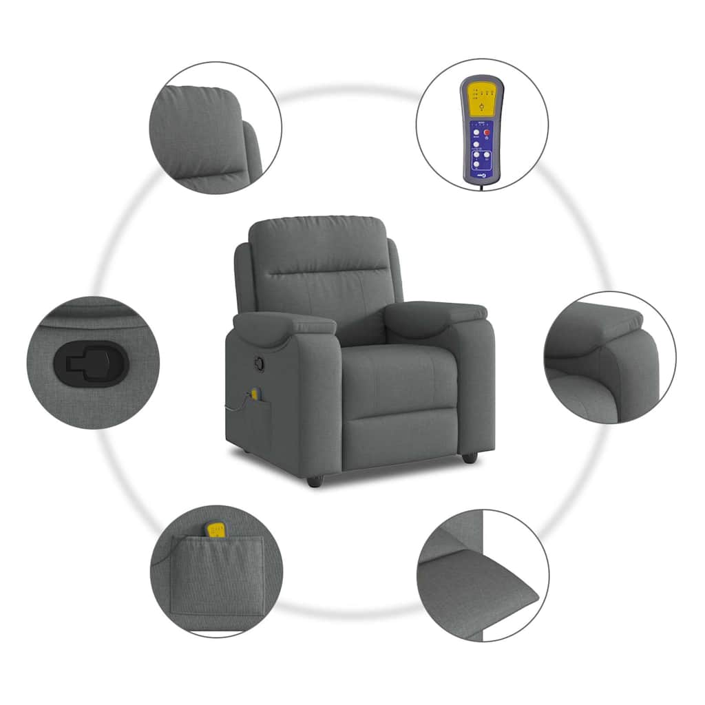 Poltrona de massagens reclinável tecido cinzento-escuro
