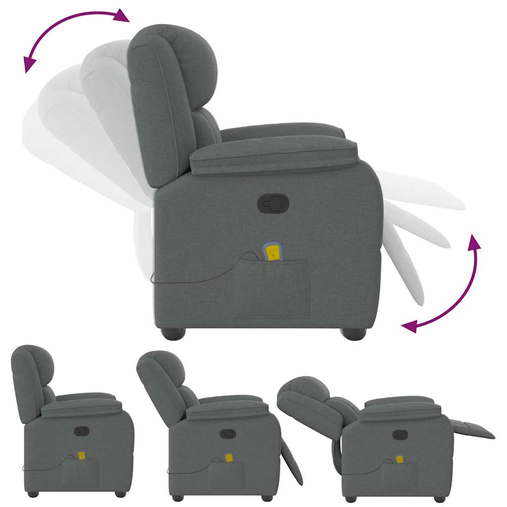 Poltrona de massagens reclinável tecido cinzento-escuro