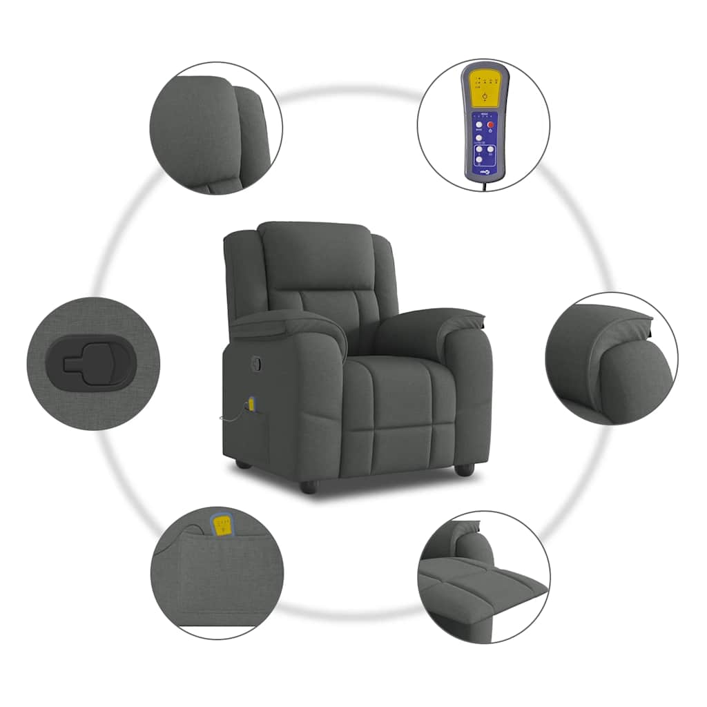Poltrona de massagens reclinável tecido cinzento-escuro