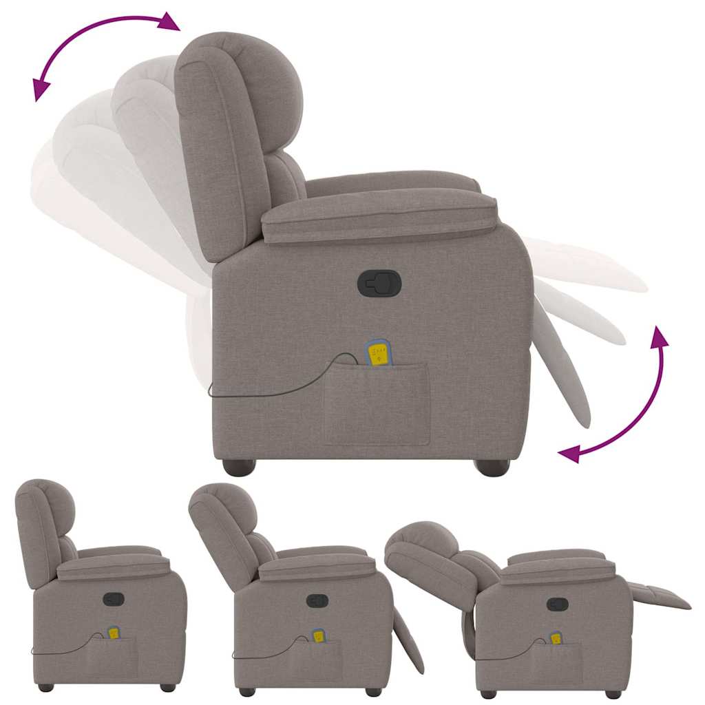 Poltrona de massagens reclinável tecido cinzento-acastanhado