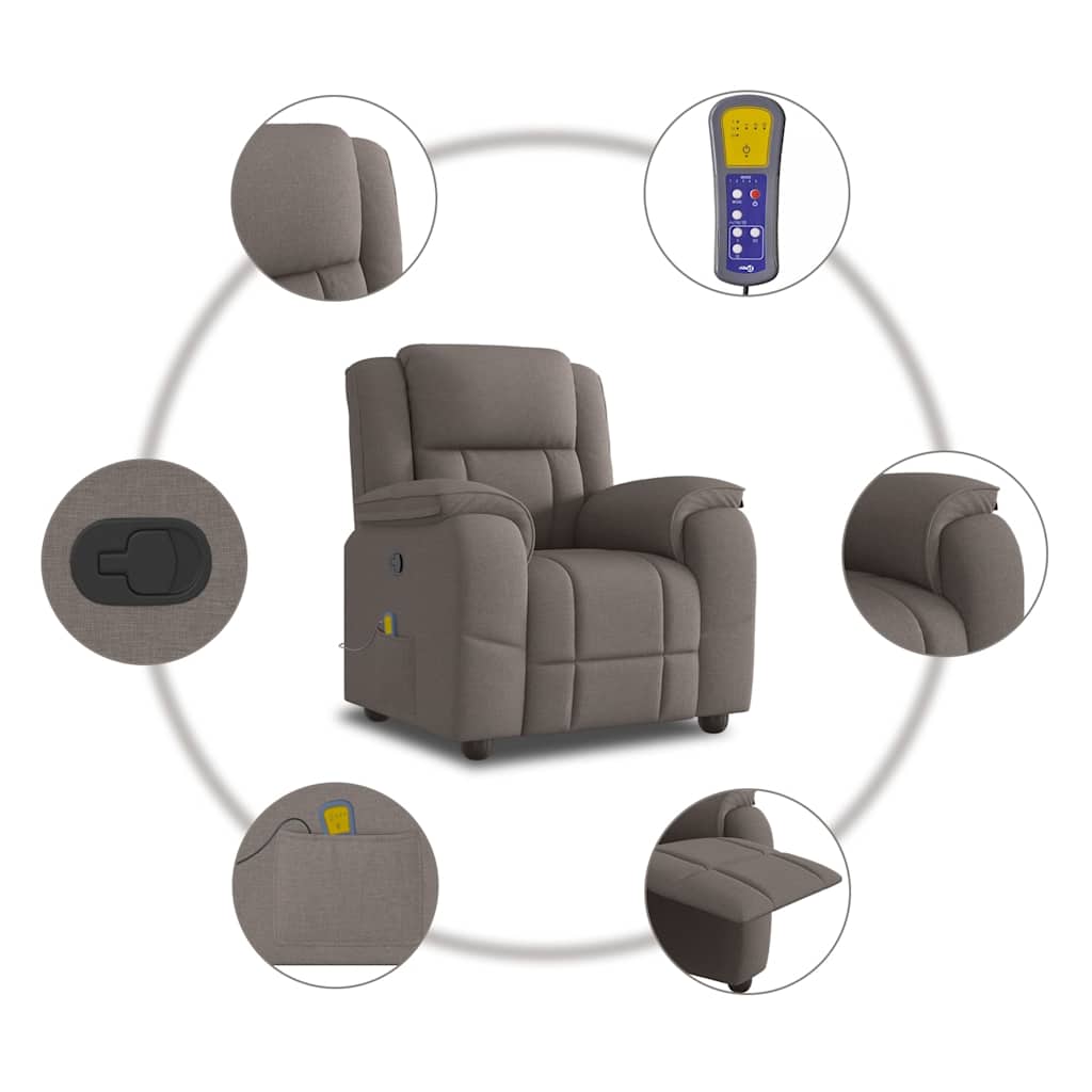 Poltrona de massagens reclinável tecido cinzento-acastanhado