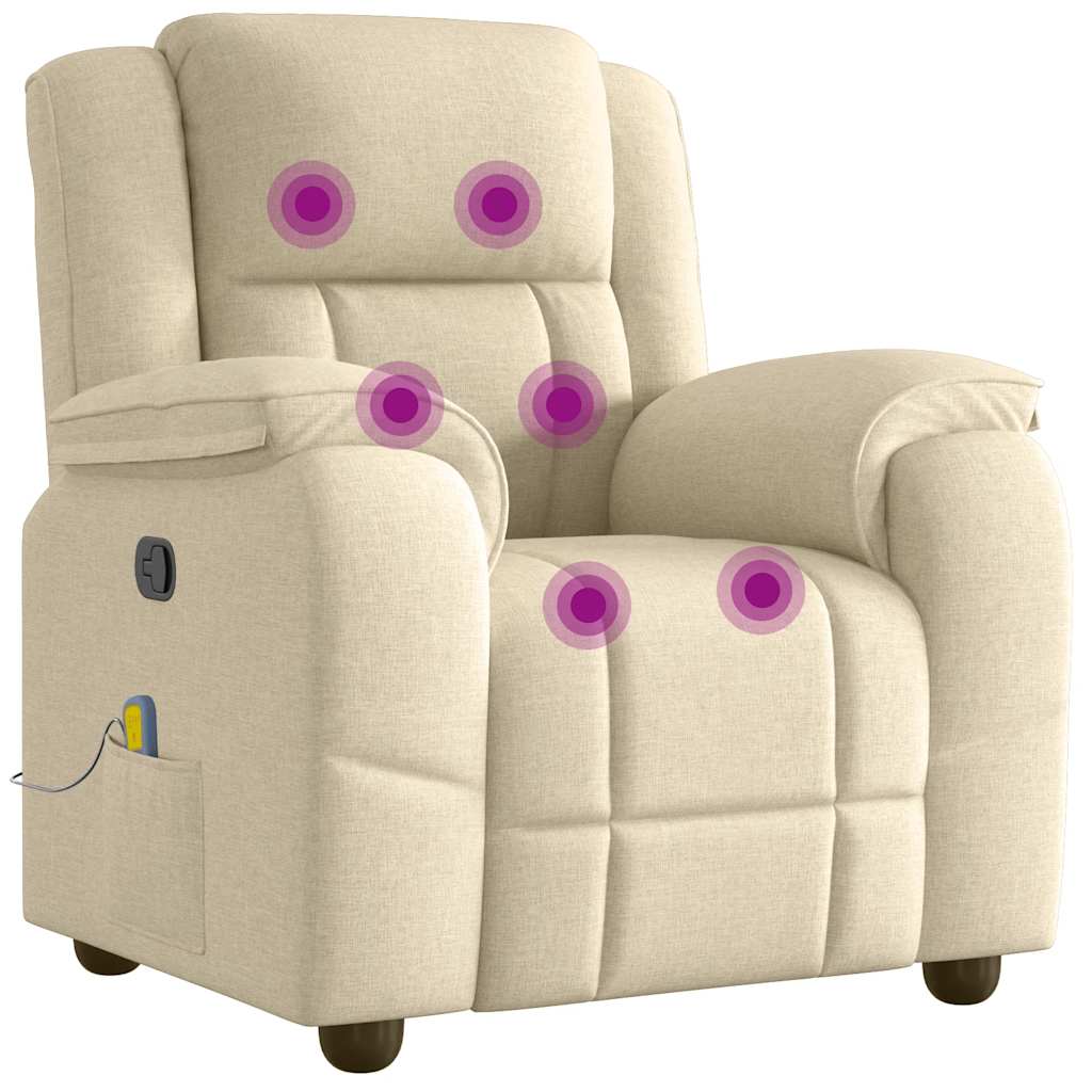 Poltrona de massagens reclinável tecido cor creme