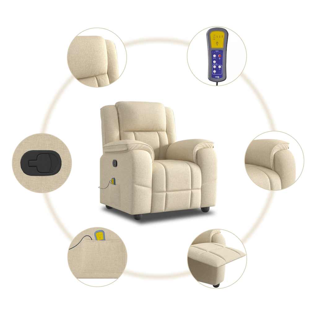 Poltrona de massagens reclinável tecido cor creme