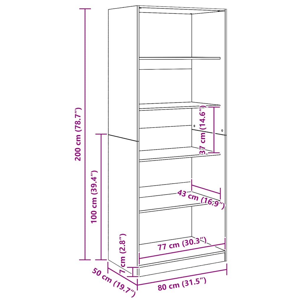 Roupeiro 80x50x200 cm derivados de madeira carvalho artisiano