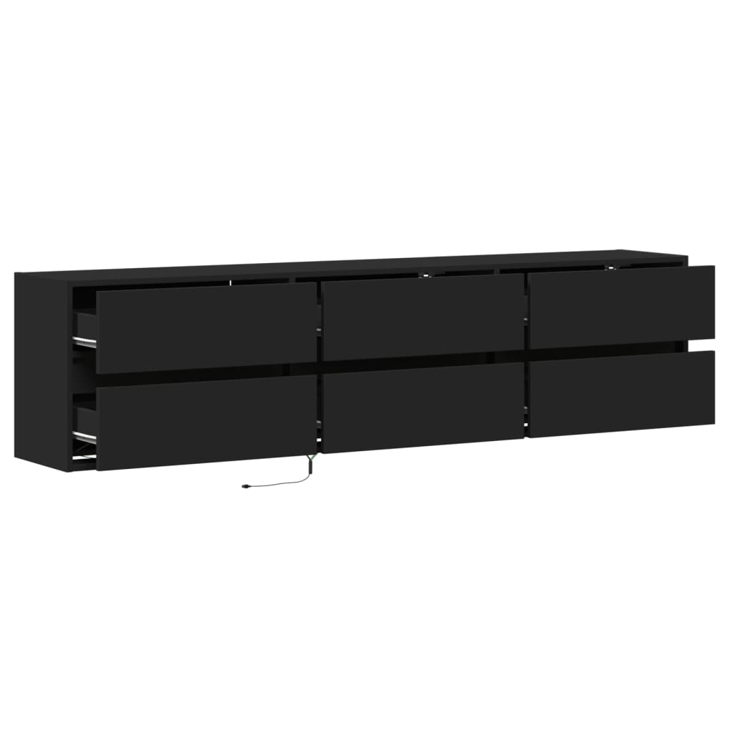 Móvel de parede para TV com luzes LED 180x31x45 cm preto