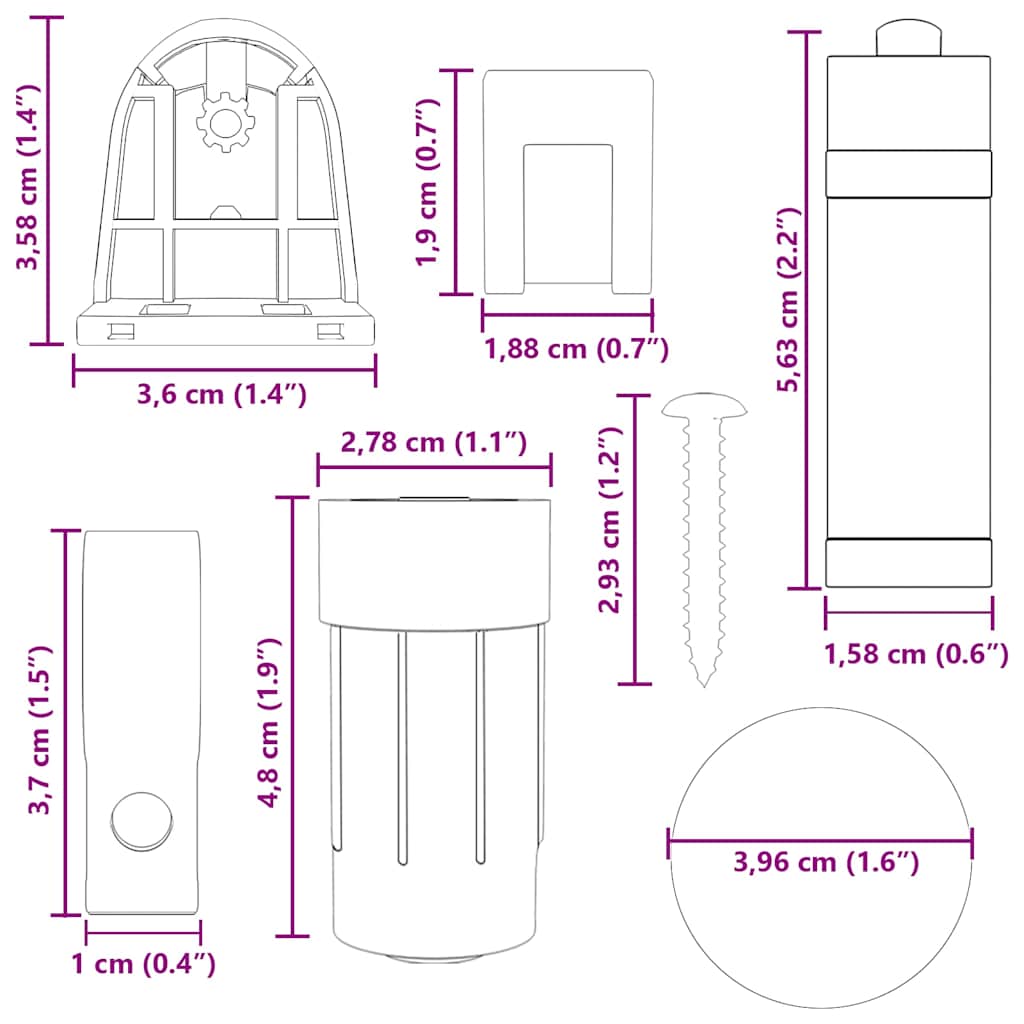 21 peças de acessórios para estores de 18 mm