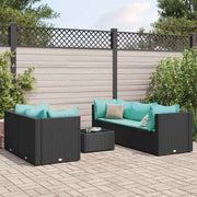 6 pcs conjunto lounge de jardim c/ almofadões vime PE preto