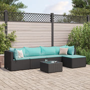 6 pcs conjunto lounge de jardim c/ almofadões vime PE preto