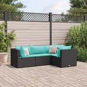 4 pcs conjunto lounge de jardim c/ almofadões vime PE preto