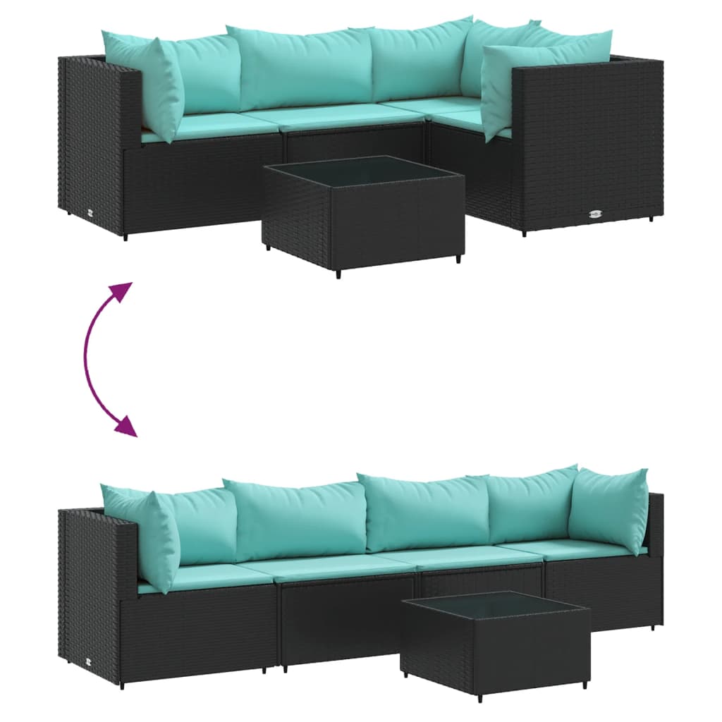 5 pcs conjunto lounge de jardim c/ almofadões vime PE preto