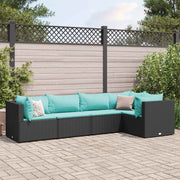 5 pcs conjunto lounge de jardim c/ almofadões vime PE preto