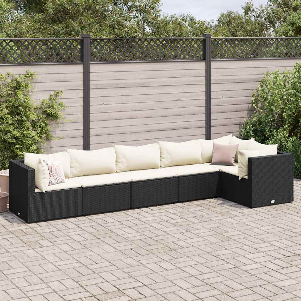 6 pcs conjunto lounge de jardim c/ almofadões vime PE preto