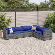 6 pcs conjunto lounge de jardim c/ almofadões vime PE cinzento