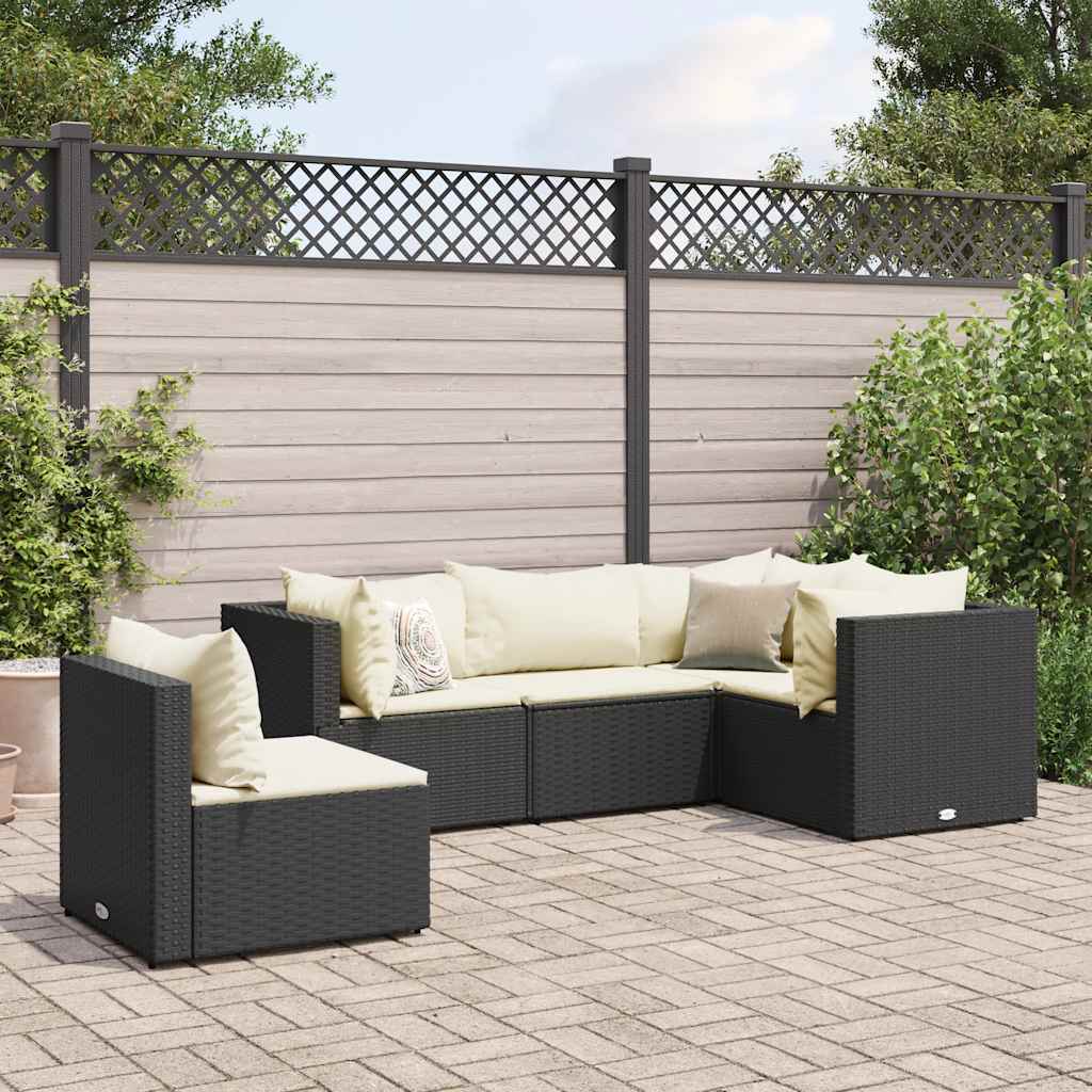 5 pcs conjunto lounge de jardim c/ almofadões vime PE preto
