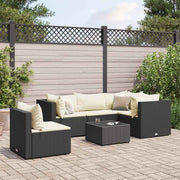 6 pcs conjunto lounge de jardim c/ almofadões vime PE preto