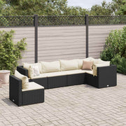 6 pcs conjunto lounge de jardim c/ almofadões vime PE preto