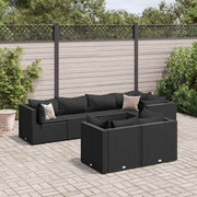 7 pcs conjunto lounge de jardim c/ almofadões vime PE preto