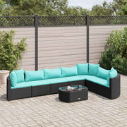 8 pcs conjunto sofás de jardim com almofadões vime PE preto