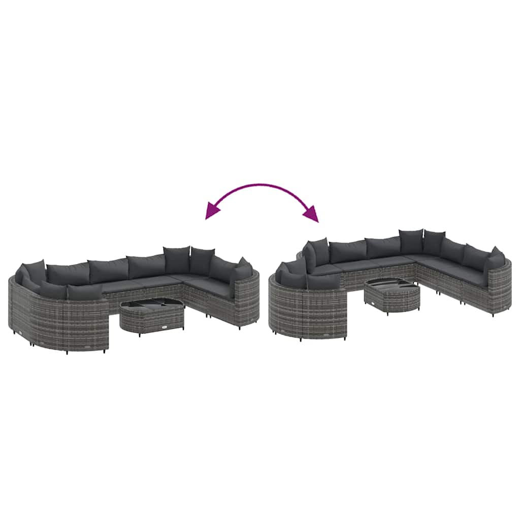 10 pcs conjunto sofás de jardim c/ almofadões vime PE cinzento