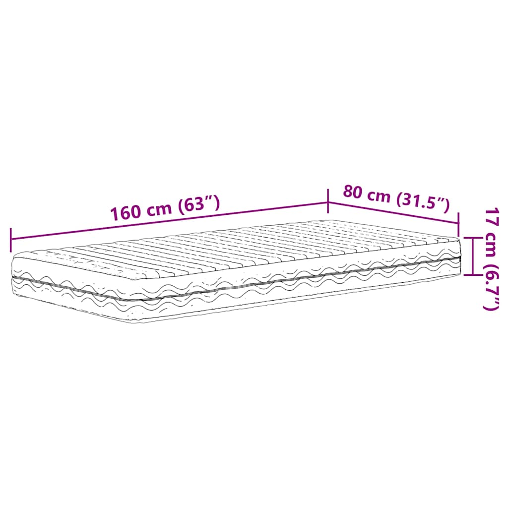 Colchão de espuma infantil 80x160 cm dureza H2 H3 branco