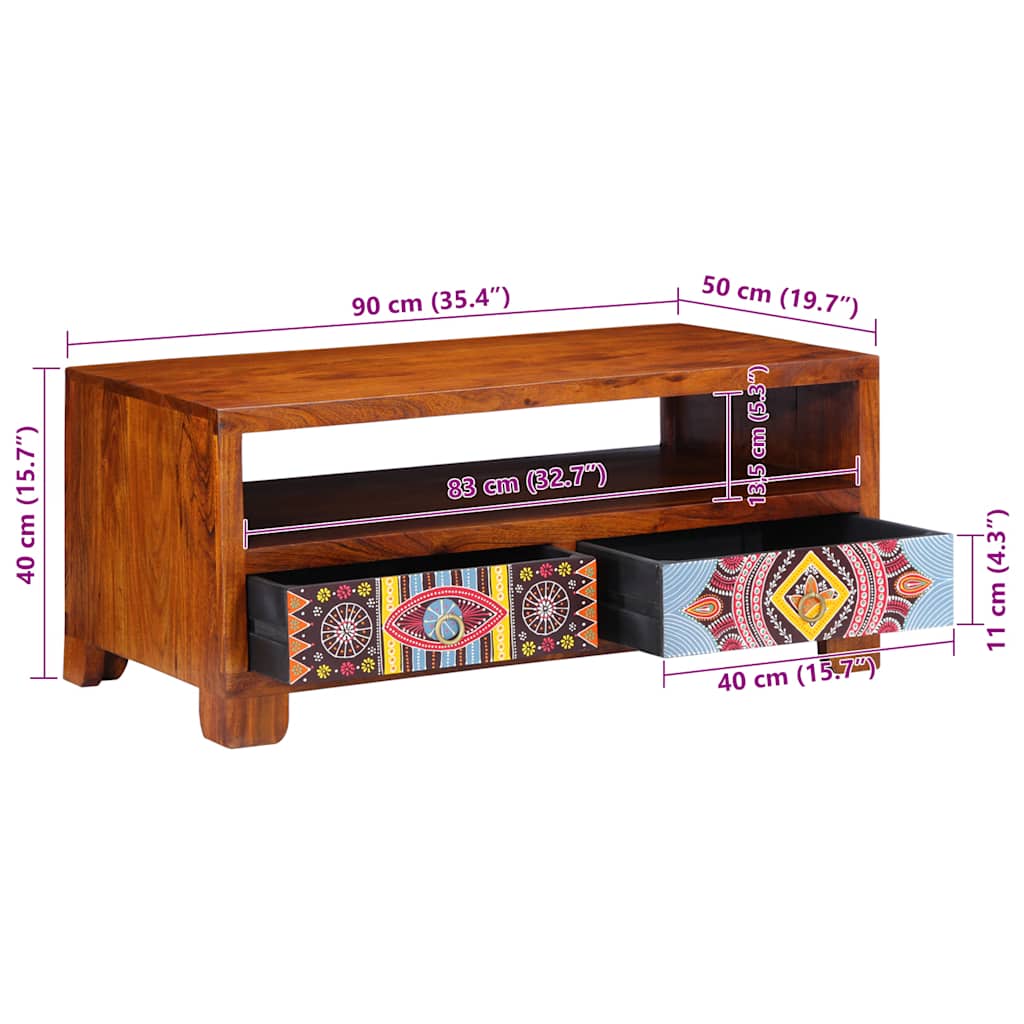 Mesa de centro 90x50x40 cm madeira de acácia maciça