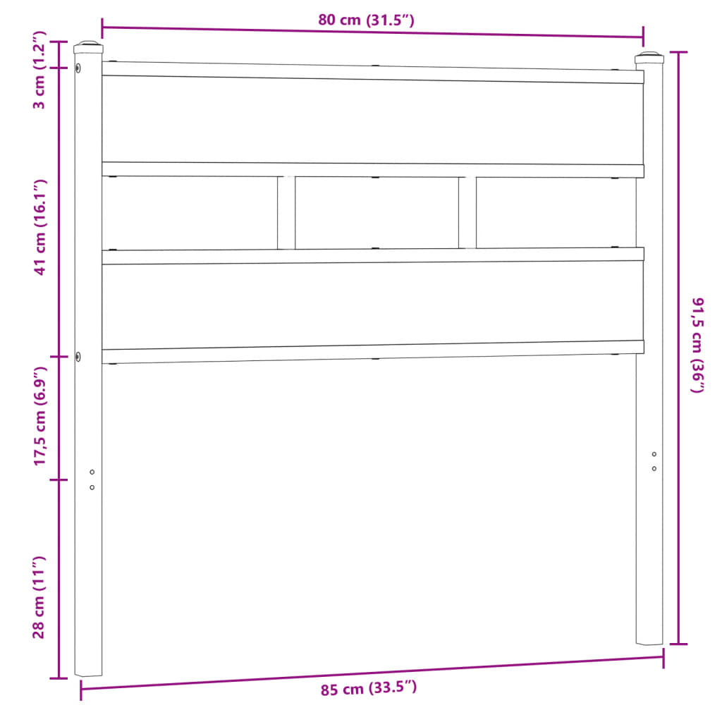 Cabeceira de cama 80 cm derivados madeira/aço carvalho castanho