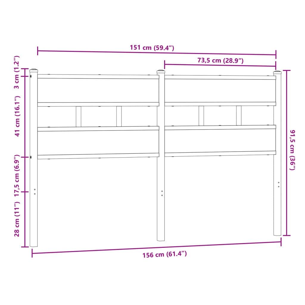 Cabeceira de cama 150cm derivados madeira/aço carvalho castanho