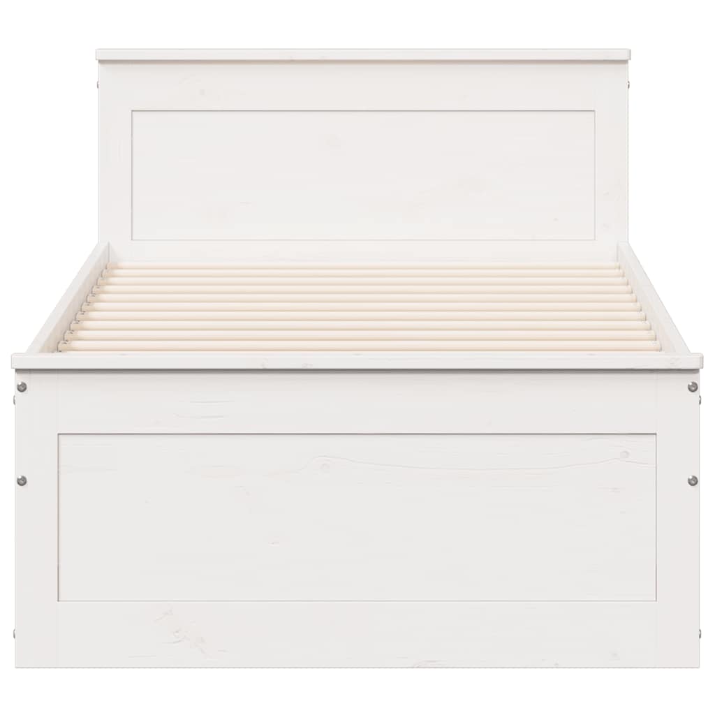 Estrutura de cama s/ colchão e c/ cabeceira pinho maciço branco