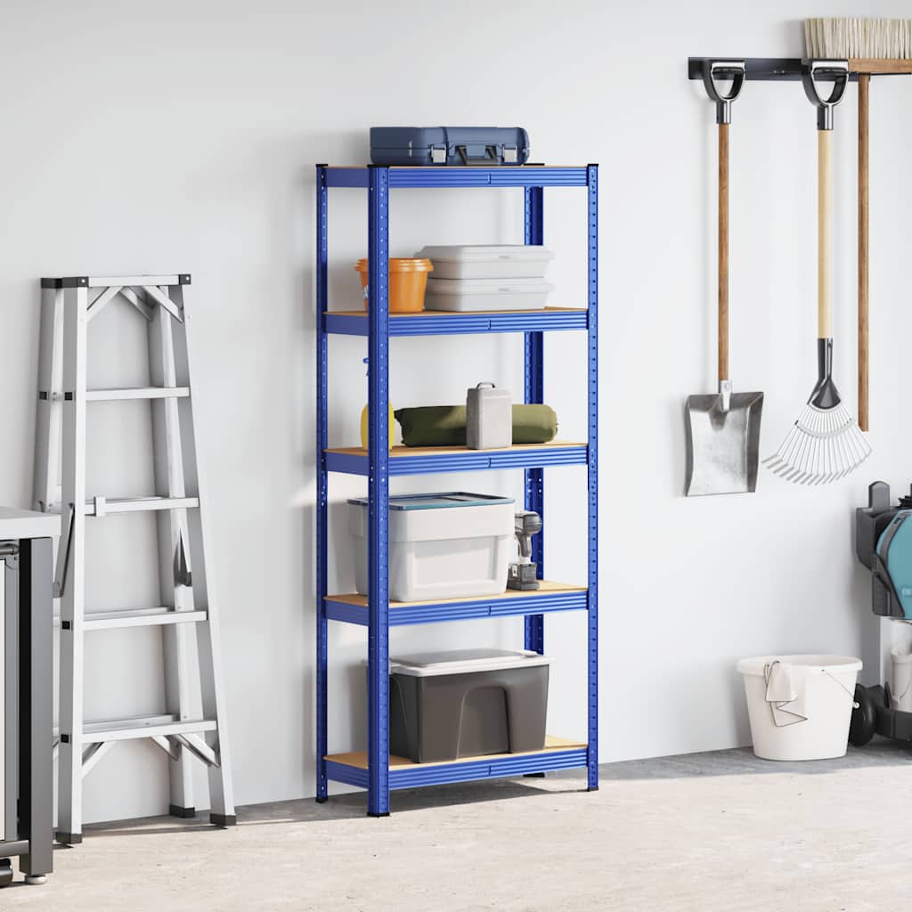 5-Layer Storage Shelf Blue Steel&Madeira de engenharia