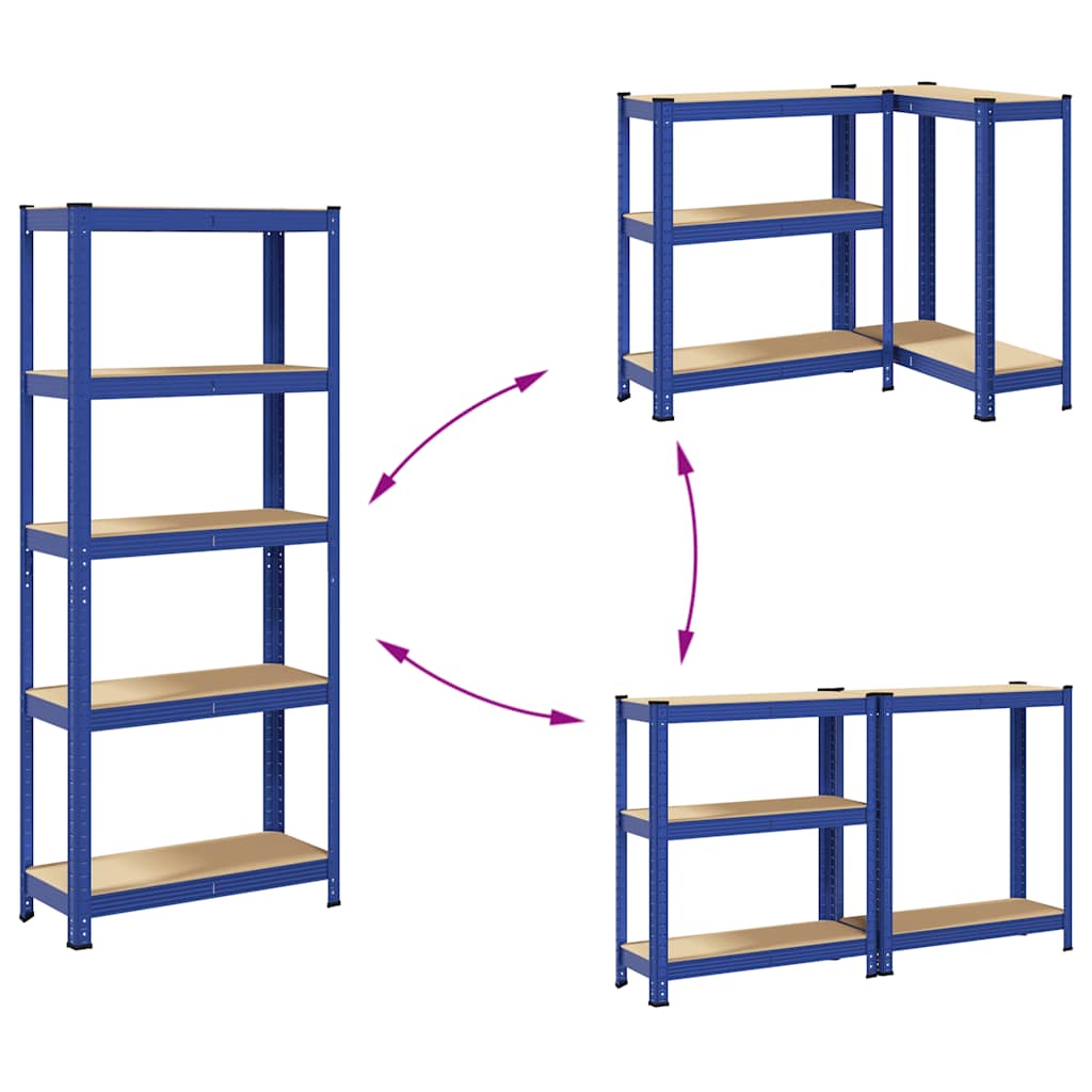 5-Layer Storage Shelf Blue Steel&Madeira de engenharia