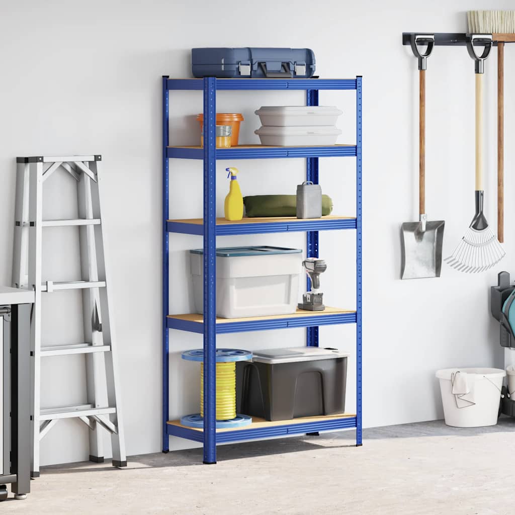 5-Layer Storage Shelf Blue Steel&Madeira de engenharia