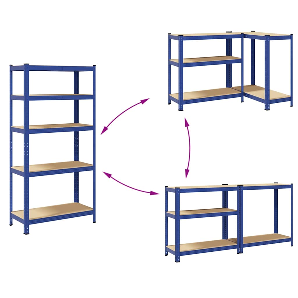 5-Layer Storage Shelf Blue Steel&Madeira de engenharia