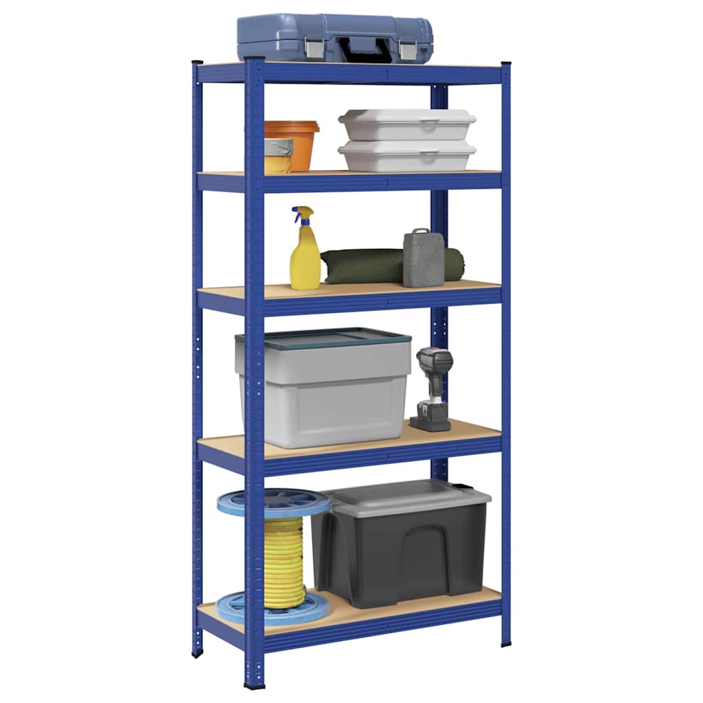 5-Layer Storage Shelf Blue Steel&Madeira de engenharia