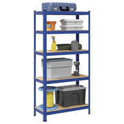5-Layer Storage Shelf Blue Steel&Madeira de engenharia