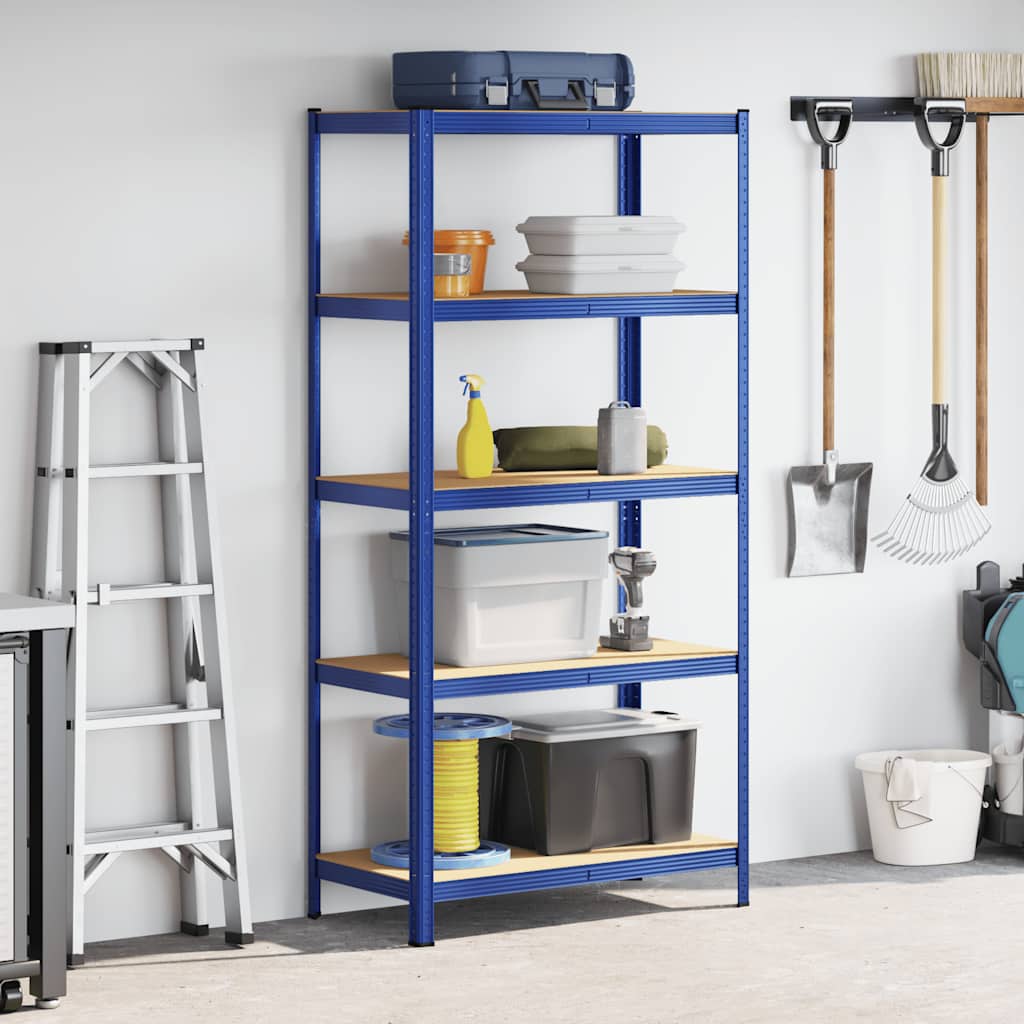 5-Layer Storage Shelf Blue Steel&Madeira de engenharia