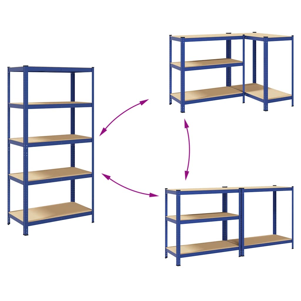 5-Layer Storage Shelf Blue Steel&Madeira de engenharia