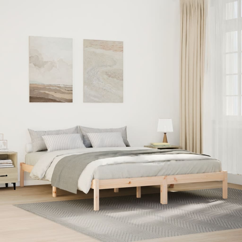 Cama extra longa sem colchão 160x220 cm pinho maciço branco
