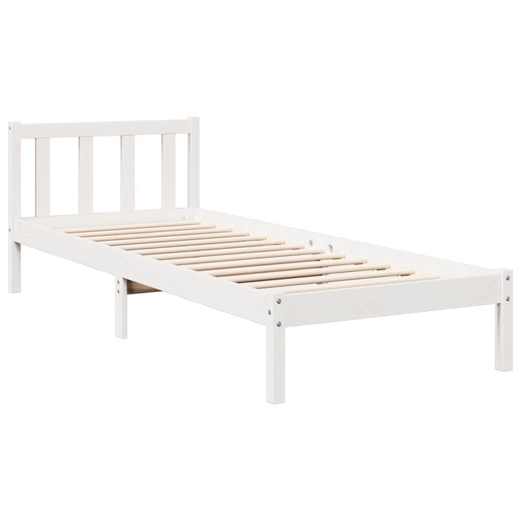 Cama extra longa sem colchão 140x210 cm pinho maciço branco