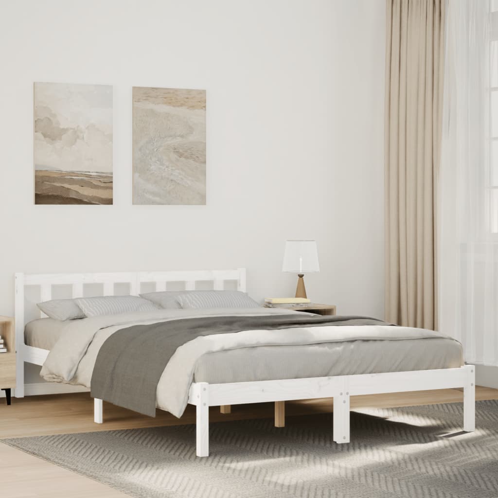 Cama extra longa sem colchão 140x210 cm pinho maciço branco