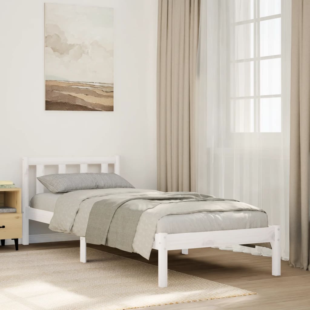 Cama extra longa sem colchão 140x210 cm pinho maciço branco