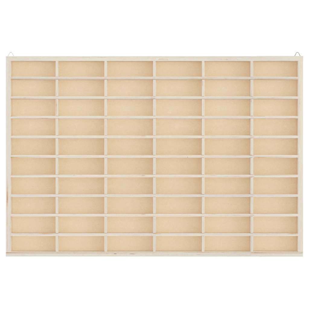 Vitrine de colecionador de madeira com 60 compartimentos 60x4,5x40,5cm